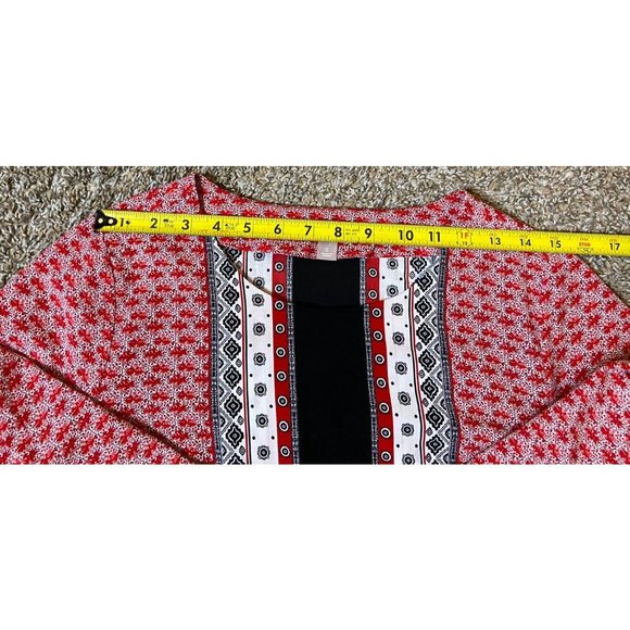 Roz & Ali Red Lightweight Blouse Women Small Patterned Long Sleeve Pop Over - Picture 4 of 8